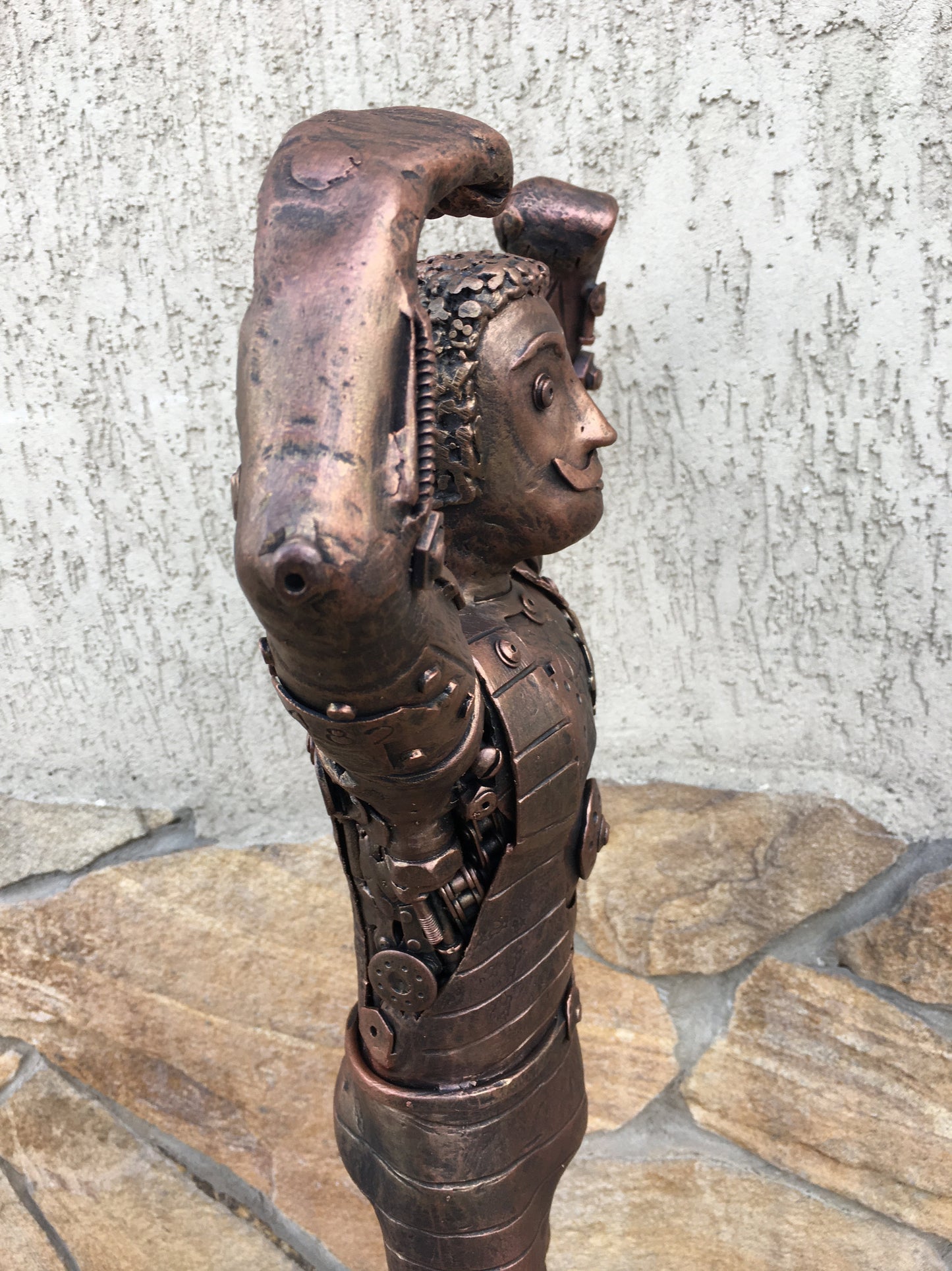Steampunk body builder, steampunk figurine, steampunk statuette, recycled art, recycled gifts, steampunk statue, industrial gifts,viking axe