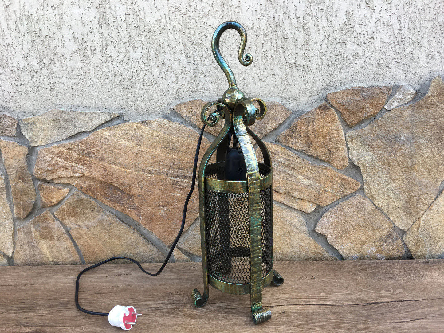 Table lamp, hand forged table lamp, bedside lamp, handmade lighting, art lamp, custom lamp, night lamp, rustic table lamp, steampunk light