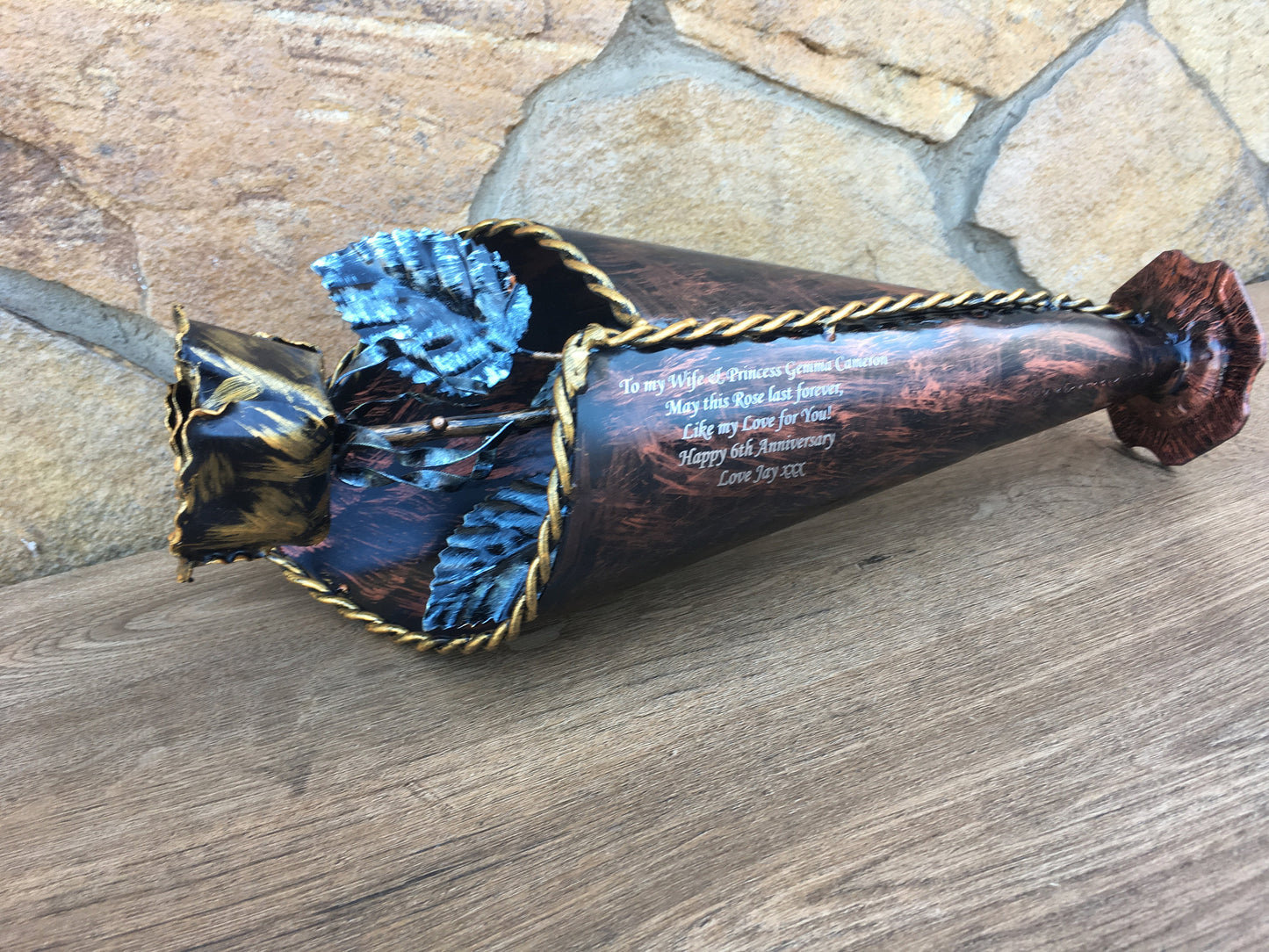 Iron rose in a vase, iron gifts for her, iron anniversary, 6th anniversary gift, hand forged rose, metal sculpture, metal rose, iron gifts