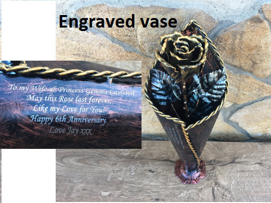 Iron rose in a vase, iron gifts for her, iron anniversary, 6th anniversary gift, hand forged rose, metal sculpture, metal rose, iron gifts
