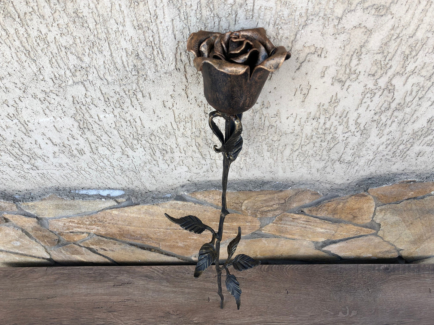 Forged rose, steampunk furniture, iron anniversary gift for her, metal sculpture, wrought iron gift for her, metal statue, anniversary gift