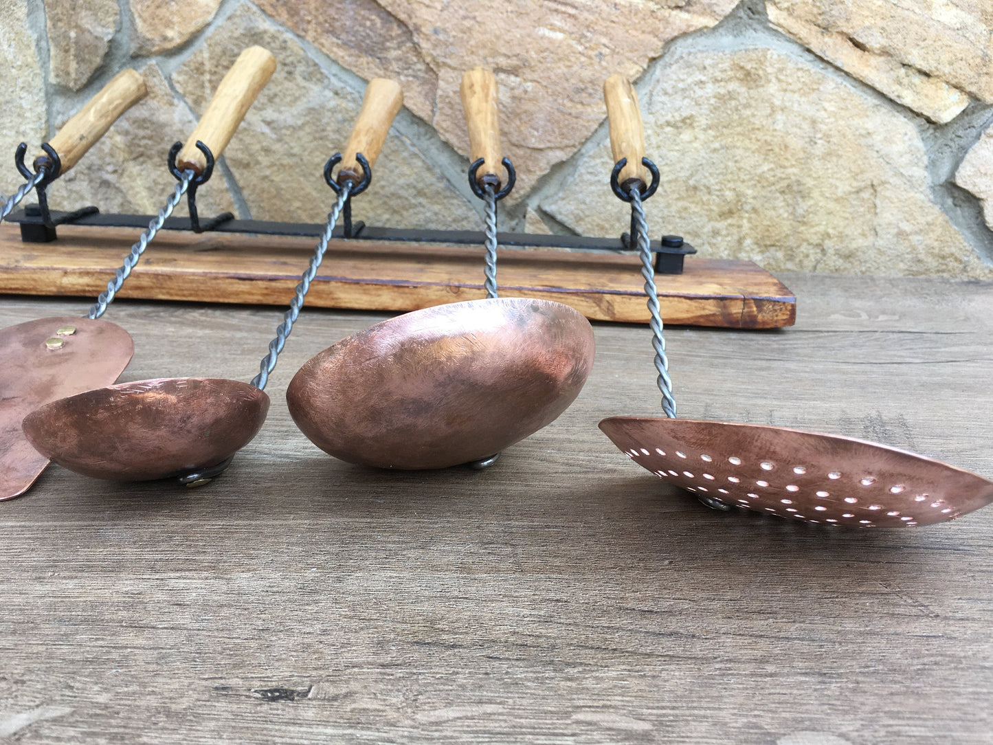 Copper cooking utensils, cooking utensils, medieval cutlery, ladle, ladle water dipper, spatula, medieval gift, strainer,vintage utensil set