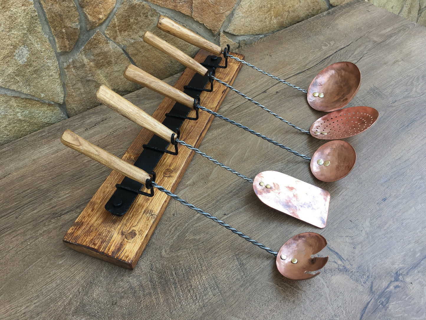 Copper cooking utensils, cooking utensils, medieval cutlery, ladle, ladle water dipper, spatula, medieval gift, strainer,vintage utensil set