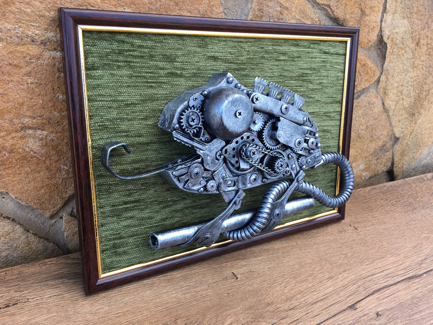Steampunk painting, steampunk wall decor, steampunk wall hanging, steampunk wall art, steampunk wall sculpture, seahorse, chameleon, fish
