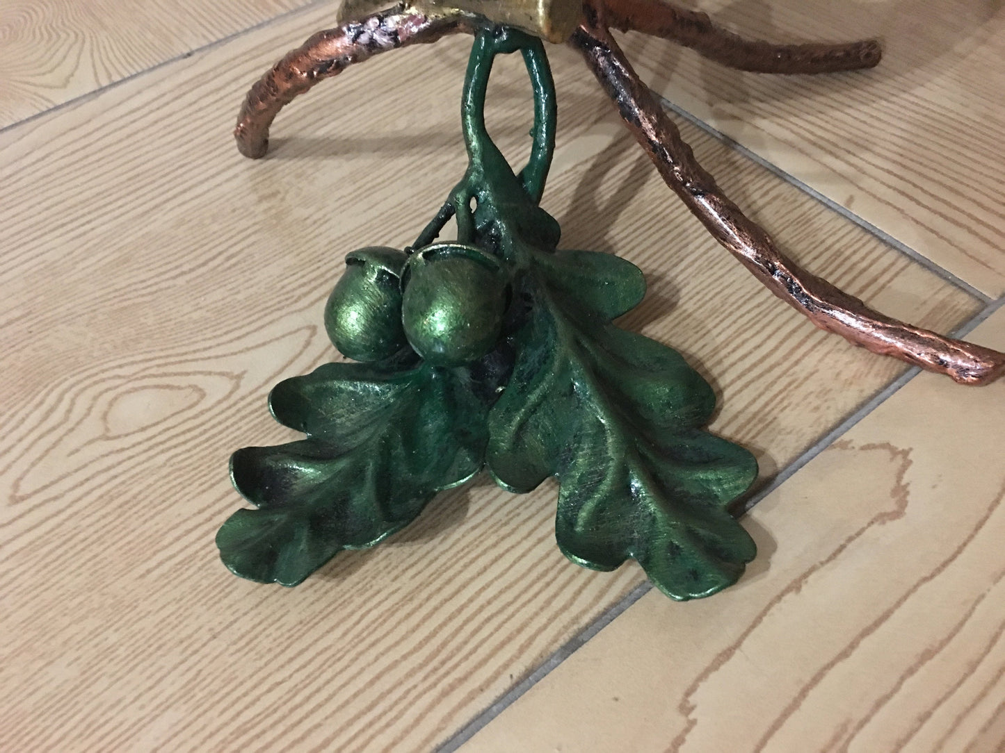 Metal butterfly on an oak branch, hand forged butterfly, metal acorn, metal oak leaf, butterfly figurine, butterfly art, butterfly gifts