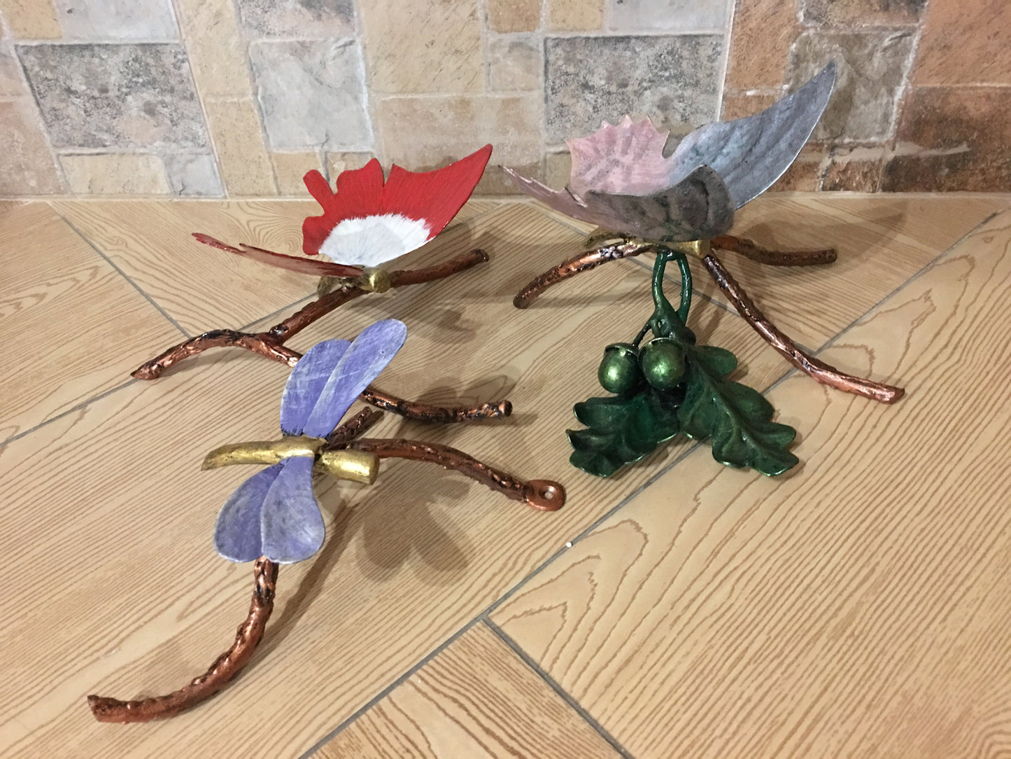 Butterfly, dragonfly, hand forged butterfly, hand forged dragonfly, acorn, oak leaf, butterfly figurine, dragonfly figurine, butterfly gifts