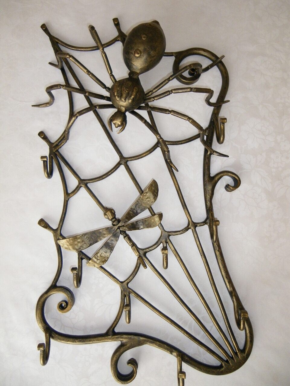 Wall hooks, wall decor, wall hanging, wall art, hooks, coat hooks, towel hooks, clothes hooks, kitchen hook, spider, spider web, dragonfly
