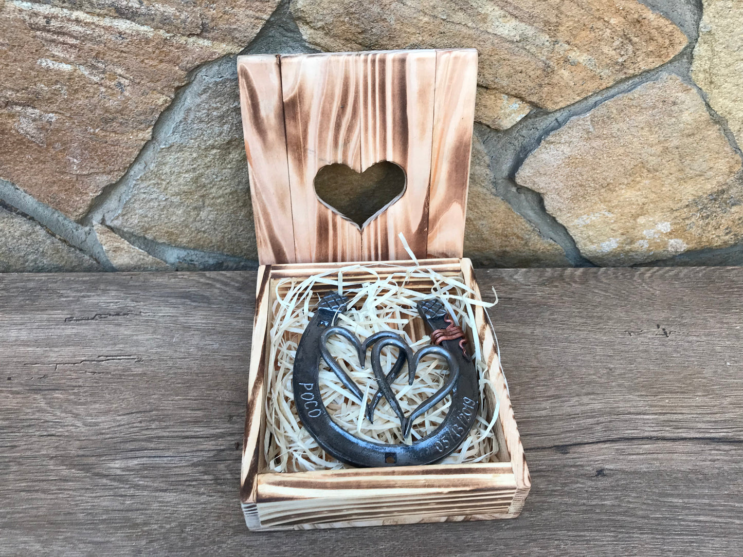 Engraved iron gift, 6th anniversary gift, iron anniversary, iron gift, gift box,two hearts, iron horseshoe,iron hearts,iron gifts,horse shoe