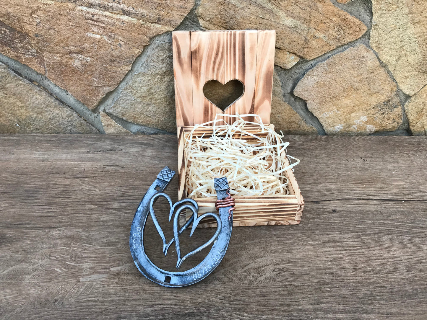 Engraved iron gift, 6th anniversary gift, iron anniversary, iron gift, gift box,two hearts, iron horseshoe,iron hearts,iron gifts,horse shoe