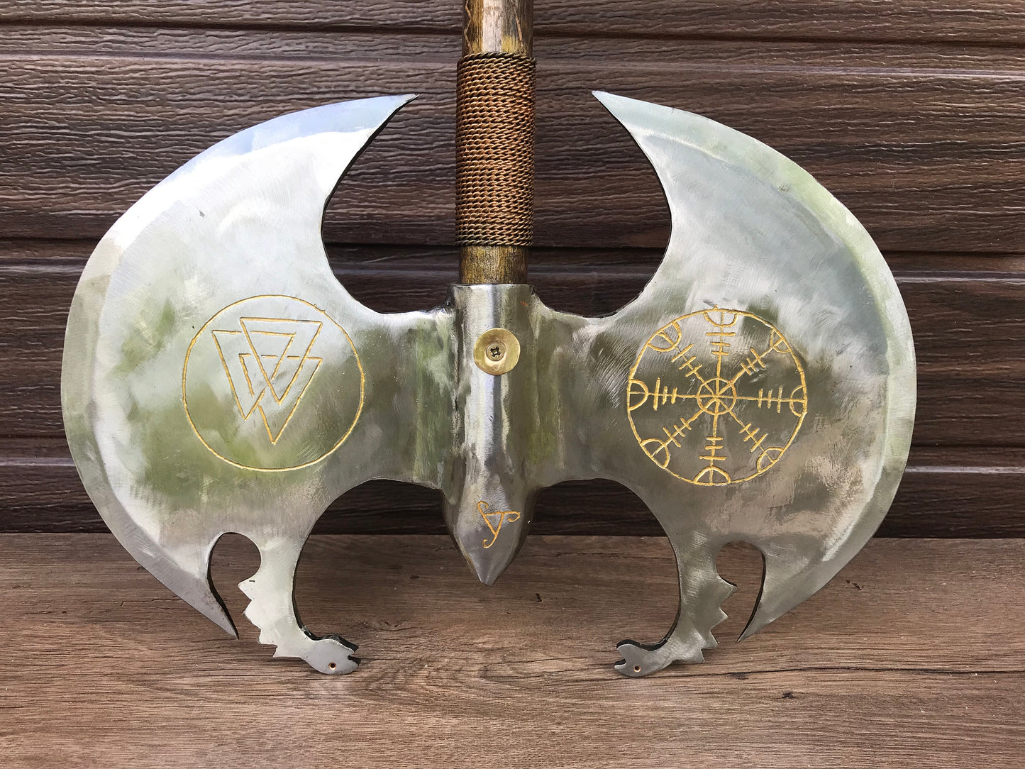 Runic axe, medieval axe, axe gift, valknut, vegvisir, runic compass, viking symbols, viking axe, Leviathan axe, Kratos axe, cosplay weapon