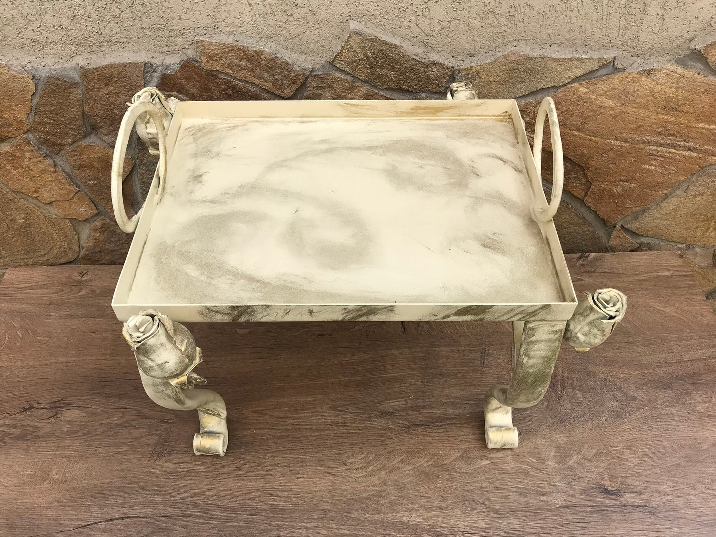 Breakfast in bed tray, iron anniversary gift for her, rose, floral, serving tray, coffee table, iron gift, iron gift for her, bed tray, tray