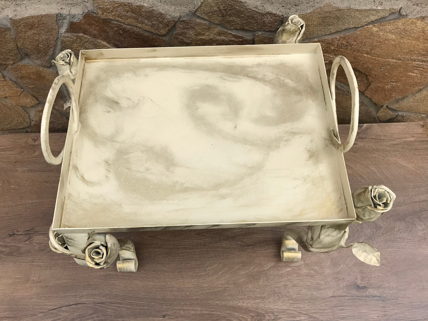 Breakfast in bed tray, iron anniversary gift for her, rose, floral, serving tray, coffee table, iron gift, iron gift for her, bed tray, tray