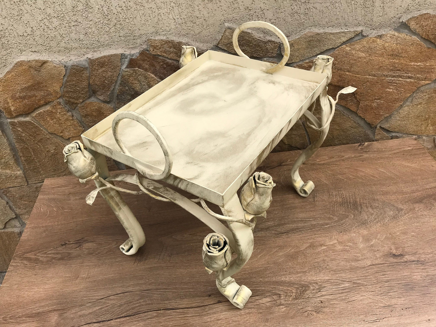 Breakfast in bed tray, iron anniversary gift for her, rose, floral, serving tray, coffee table, iron gift, iron gift for her, bed tray, tray
