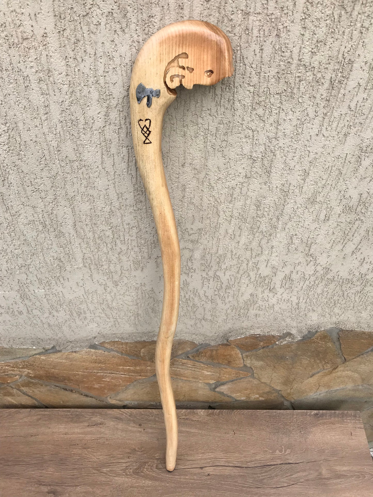 Walking cane, Kratos, walking stick, God of War, walking stick cane, cane, wood carving, stick, Leviathan axe, Kratos axe, Kratos cosplay