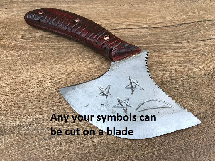 Kitchen axe, kitchen knife, meat cleaver, butchers knife, viking axe, medieval axe, wood carving, meat axe, tomahawk, Damascus steel, axe