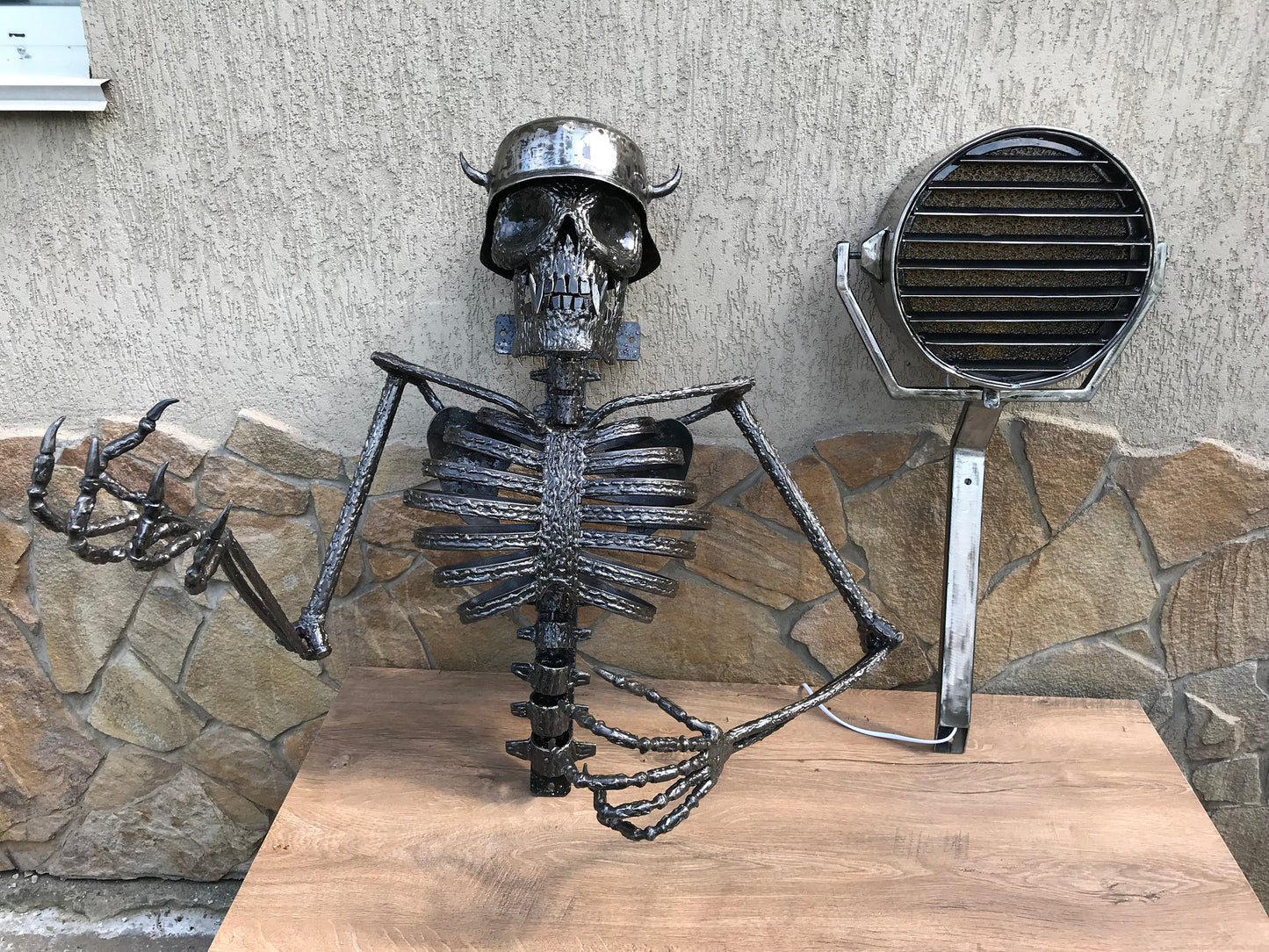 Horror light, wall sconce, sconce, lantern, skeleton, skull art, wall lantern, weapon, horror, Halloween decor, horror skull, dark decor