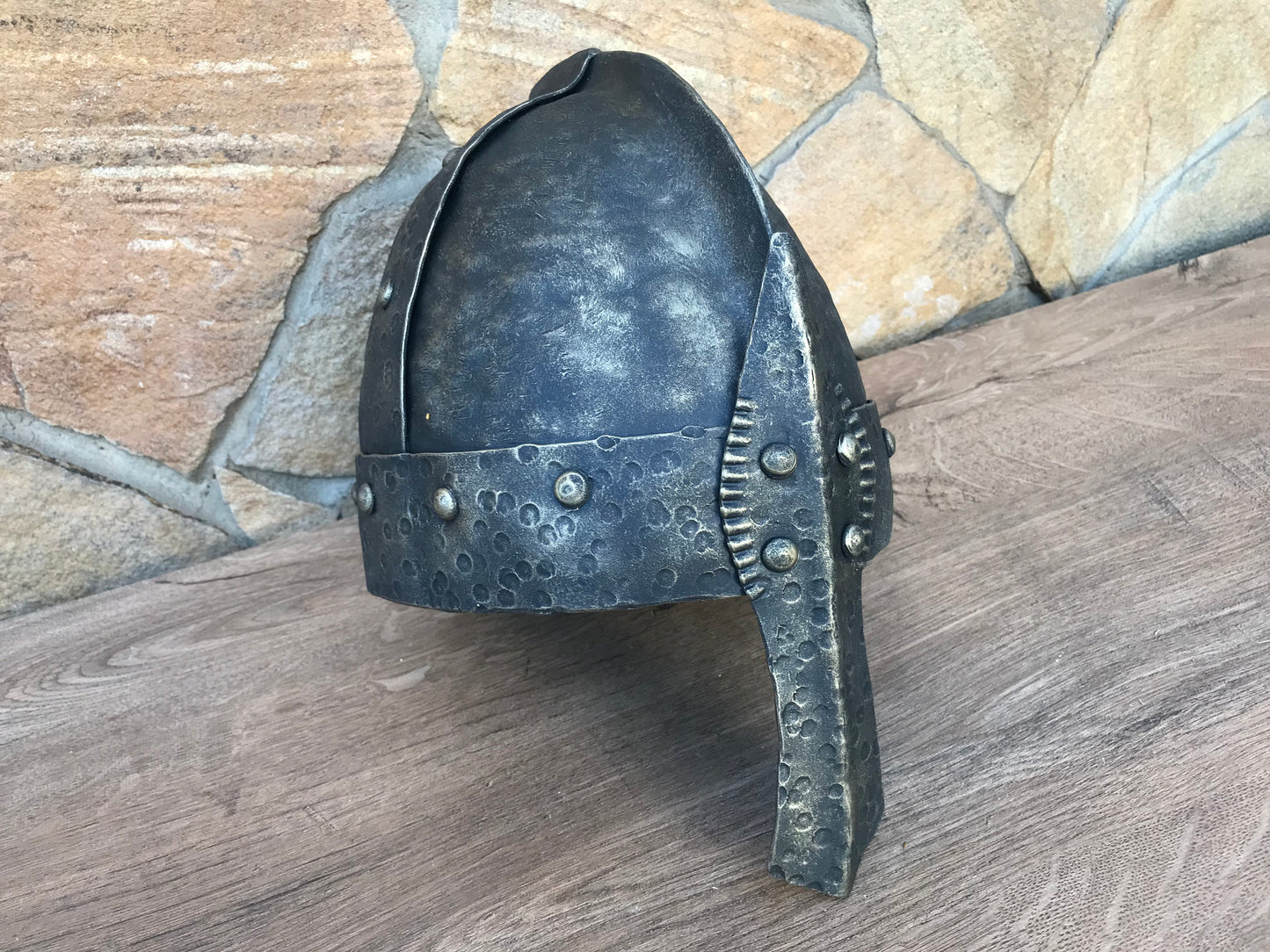 Viking helm, helm, medieval helm, battle helm, knight helm, warrior helm, helmet, Middle Ages helm, crusader helm, reenactor, bassinet, axe