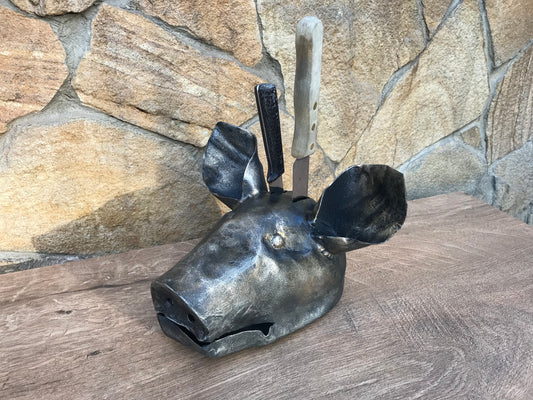 Knife holder, knife stand, knife display, kitchen knife, knife storage, knife rack, culinary gift, kitchen gift, pig, pig head, chef gift