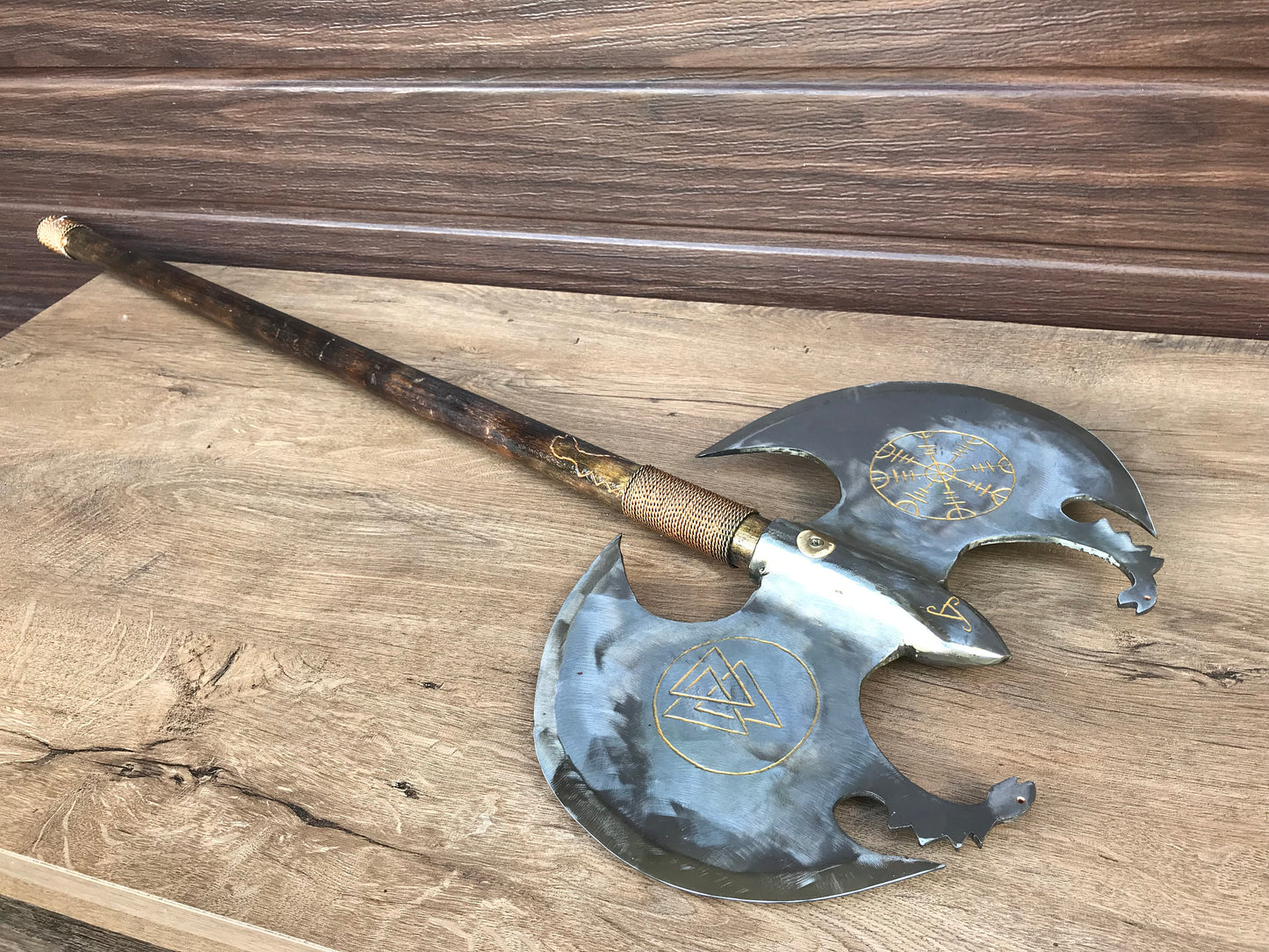 Runic axe, medieval axe, axe gift, valknut, vegvisir, runic compass, viking symbols, viking axe, Leviathan axe, Kratos axe, cosplay weapon