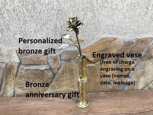 Bronze rose, bronze vase,bronze gift,bronze flower,bronze gift for wife,bronze gift for women,8th anniversary gift,bronze anniversary,bronze