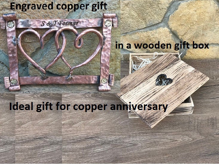 Copper hearts, copper frame, copper gift, gift box, copper gift for her,copper anniversary,7 year anniversary, copper decor, 7th anniversary