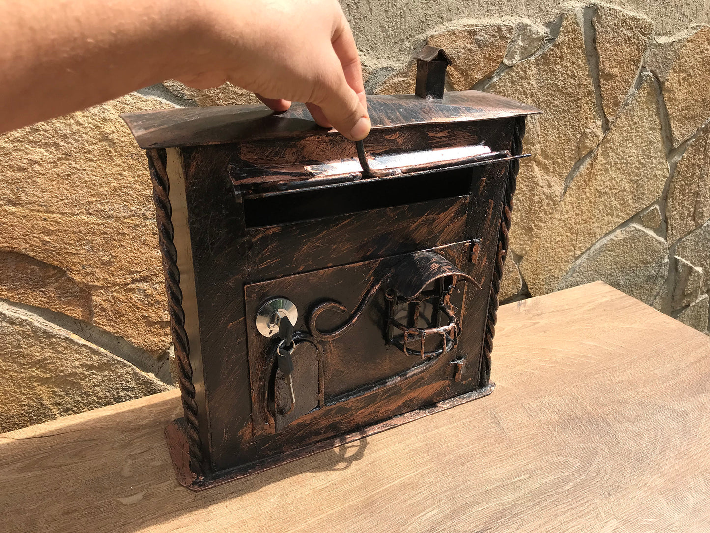Post box, forged metal drop box, mail box, letter box, royal mail, wedding card box, large post box, locking mailbox, English mail box