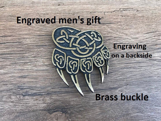 Buckle, Celtic belt buckle, engraved buckle, Celtic buckle, Celtic knot, bear, paw, mens buckle, belt buckle, leather belt, Scottish, LARP