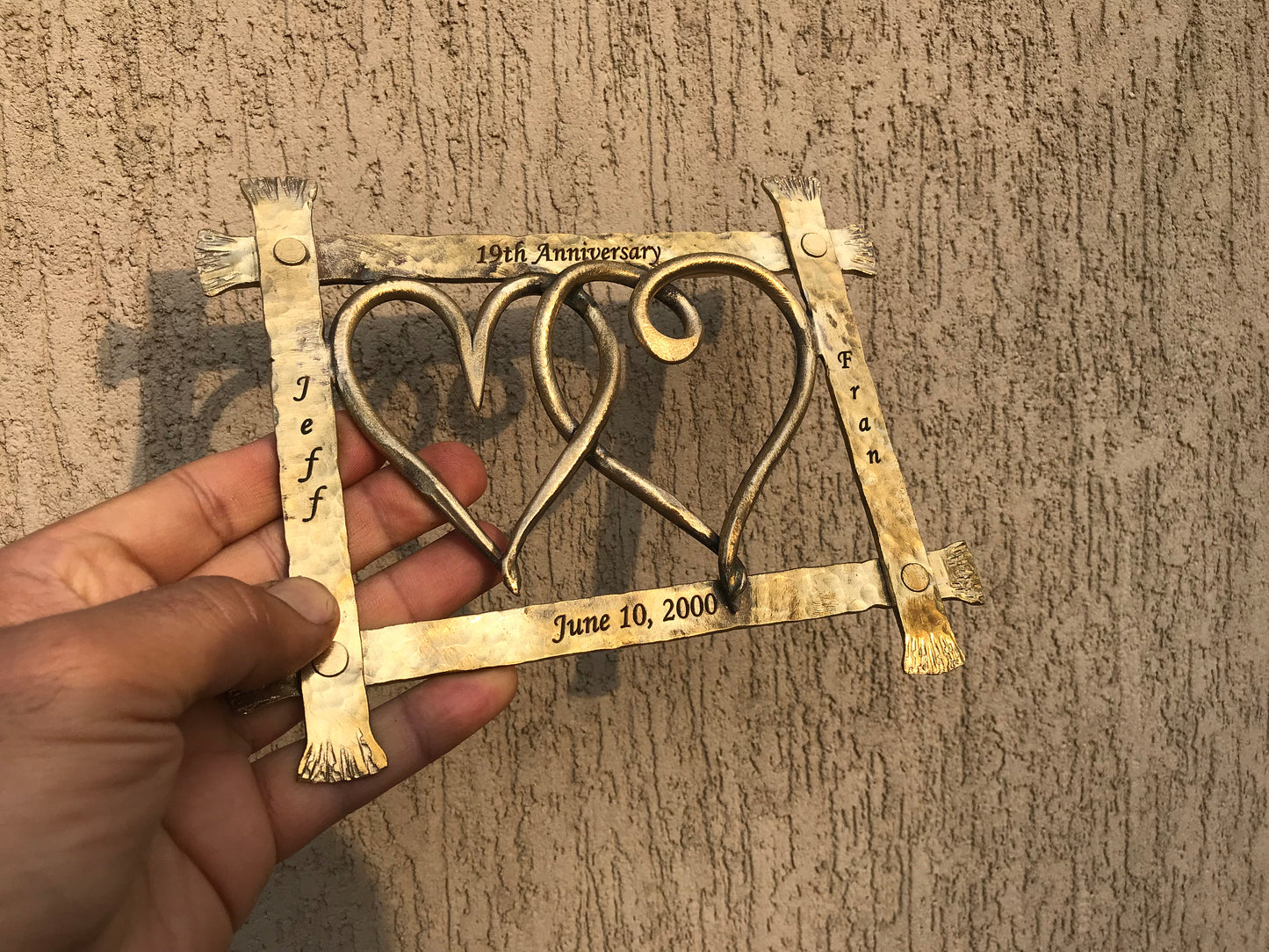 Bronze gift, bronze hearts, bronze frame, framed heart, frame with hearts, bronze gift for wife, 8th anniversary gift, bronze anniversary