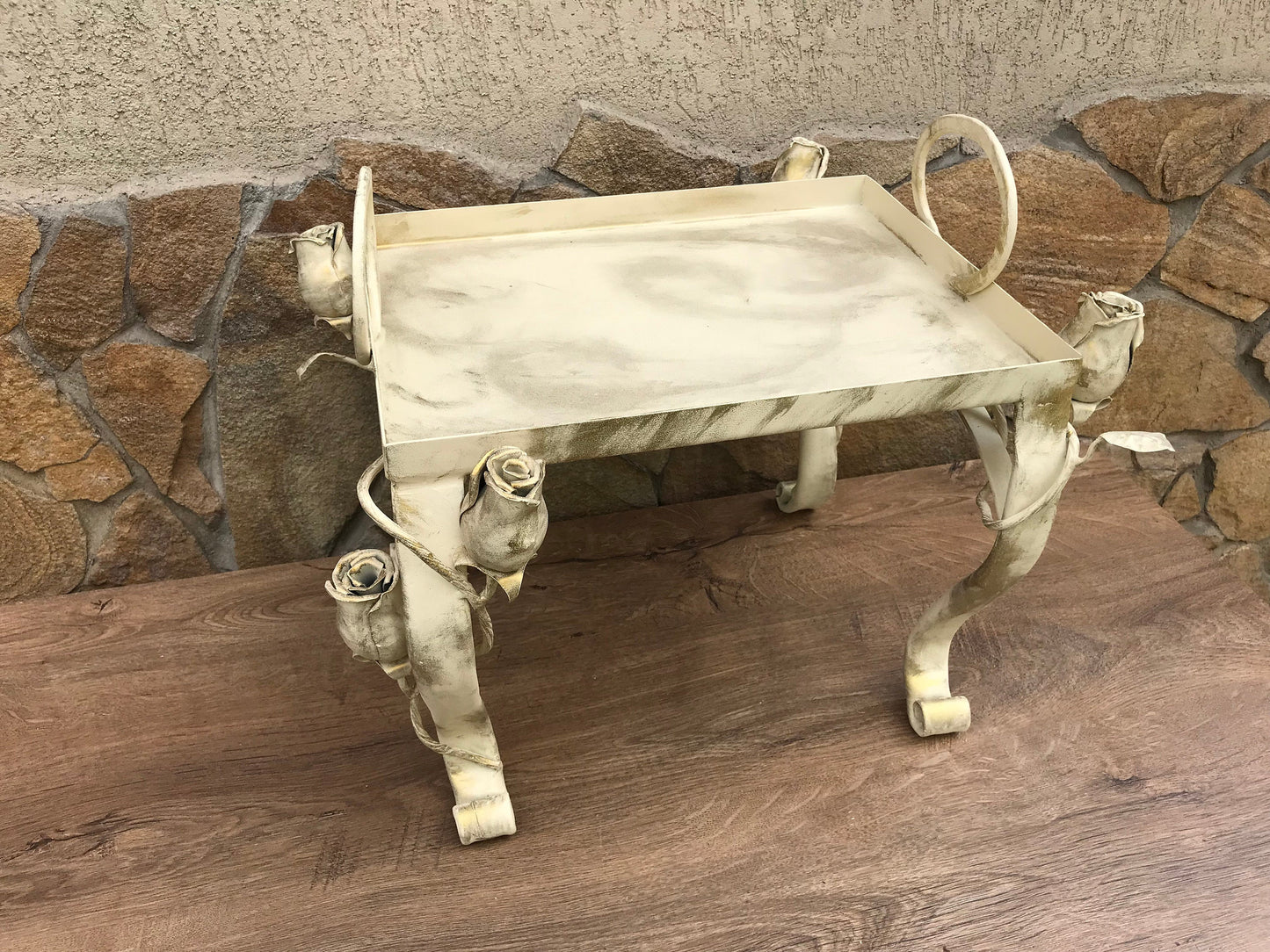 Breakfast in bed tray, iron anniversary gift for her, rose, floral, serving tray, coffee table, iron gift, iron gift for her, bed tray, tray