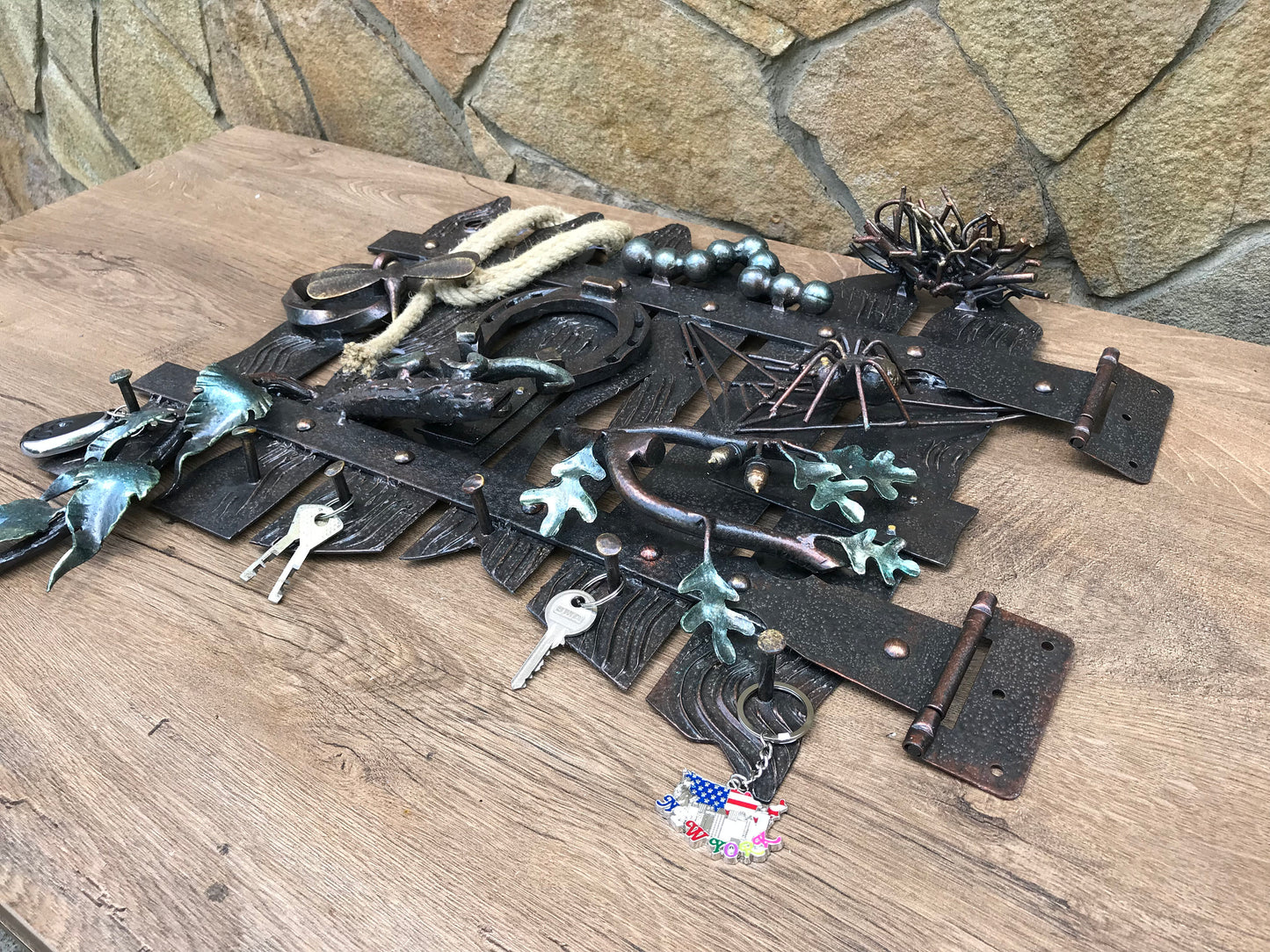 Iron gift, key holder, key organizer, catepillar, nest, rope, spider, oak, acorn, dragonfly, entrance decor, hallway decor, iron decor, axe