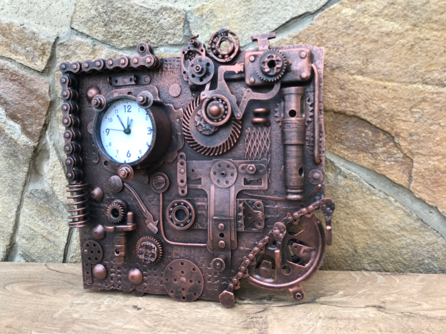 Steampunk wall clock, steampunk clock, steampunk, hooks, shelf, rack, hallway decor, steampunk hooks, wall hooks, industrial decor, clock