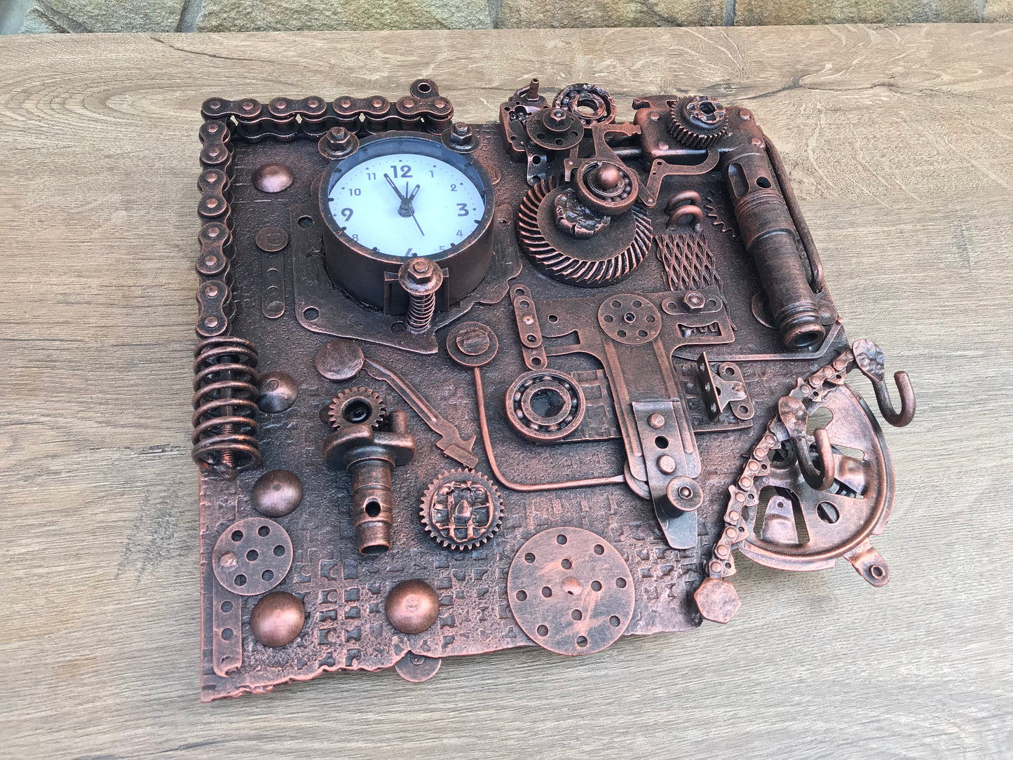Steampunk wall clock, steampunk clock, steampunk, hooks, shelf, rack, hallway decor, steampunk hooks, wall hooks, industrial decor, clock