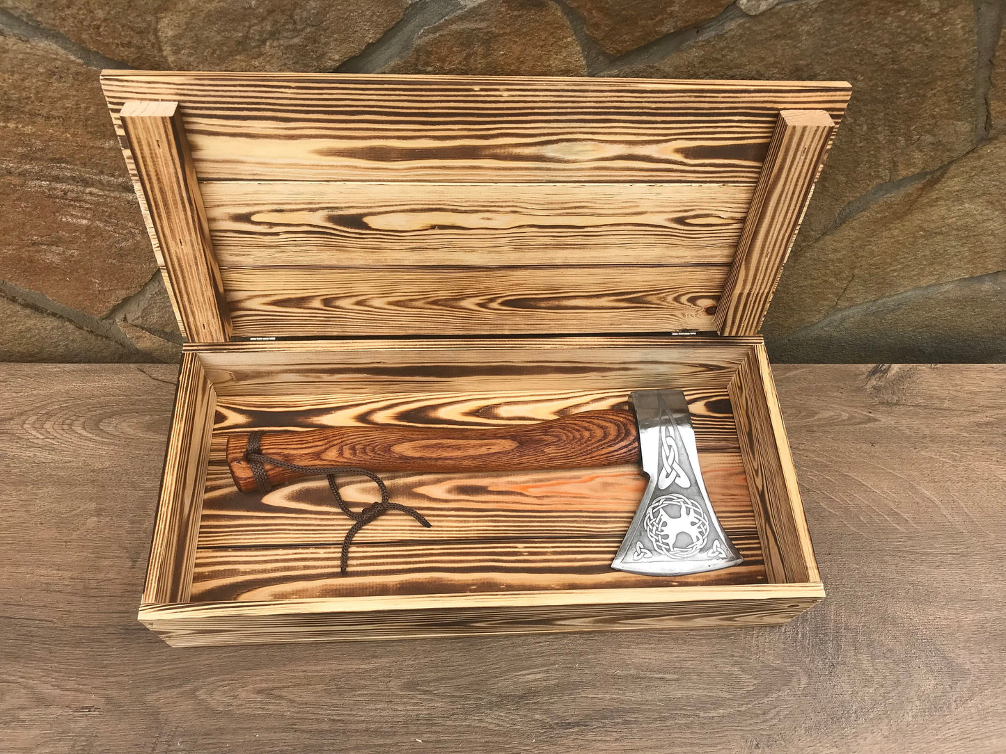 Mens gift, tree of life, viking axe, gift box, celtic, hatchet, wooden gift, handyman tool, groomsman gift, tree of life decor, viking gift