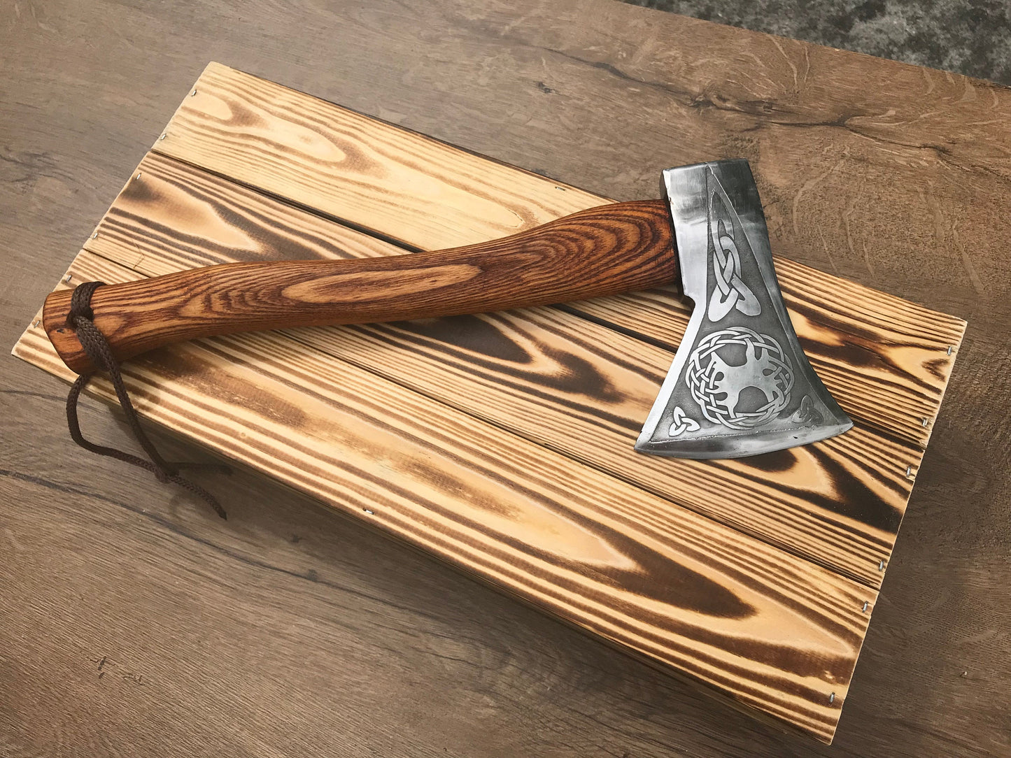 Mens gift, tree of life, viking axe, gift box, celtic, hatchet, wooden gift, handyman tool, groomsman gift, tree of life decor, viking gift