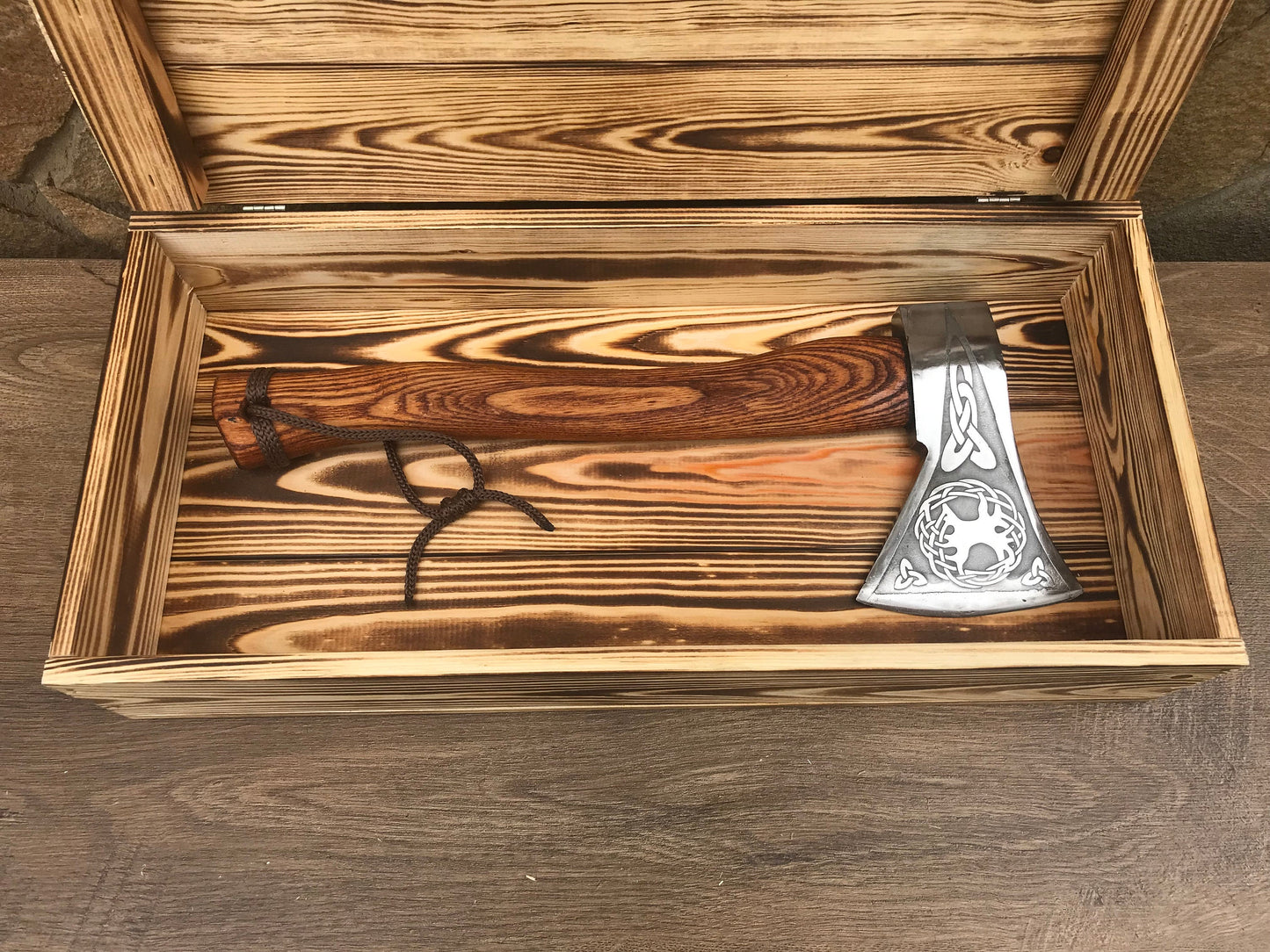 Mens gift, tree of life, viking axe, gift box, celtic, hatchet, wooden gift, handyman tool, groomsman gift, tree of life decor, viking gift