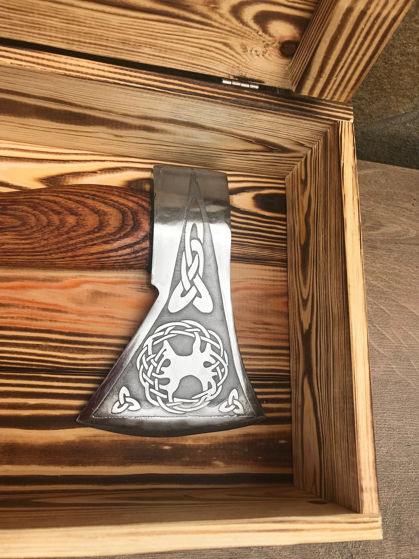 Mens gift, tree of life, viking axe, gift box, celtic, hatchet, wooden gift, handyman tool, groomsman gift, tree of life decor, viking gift