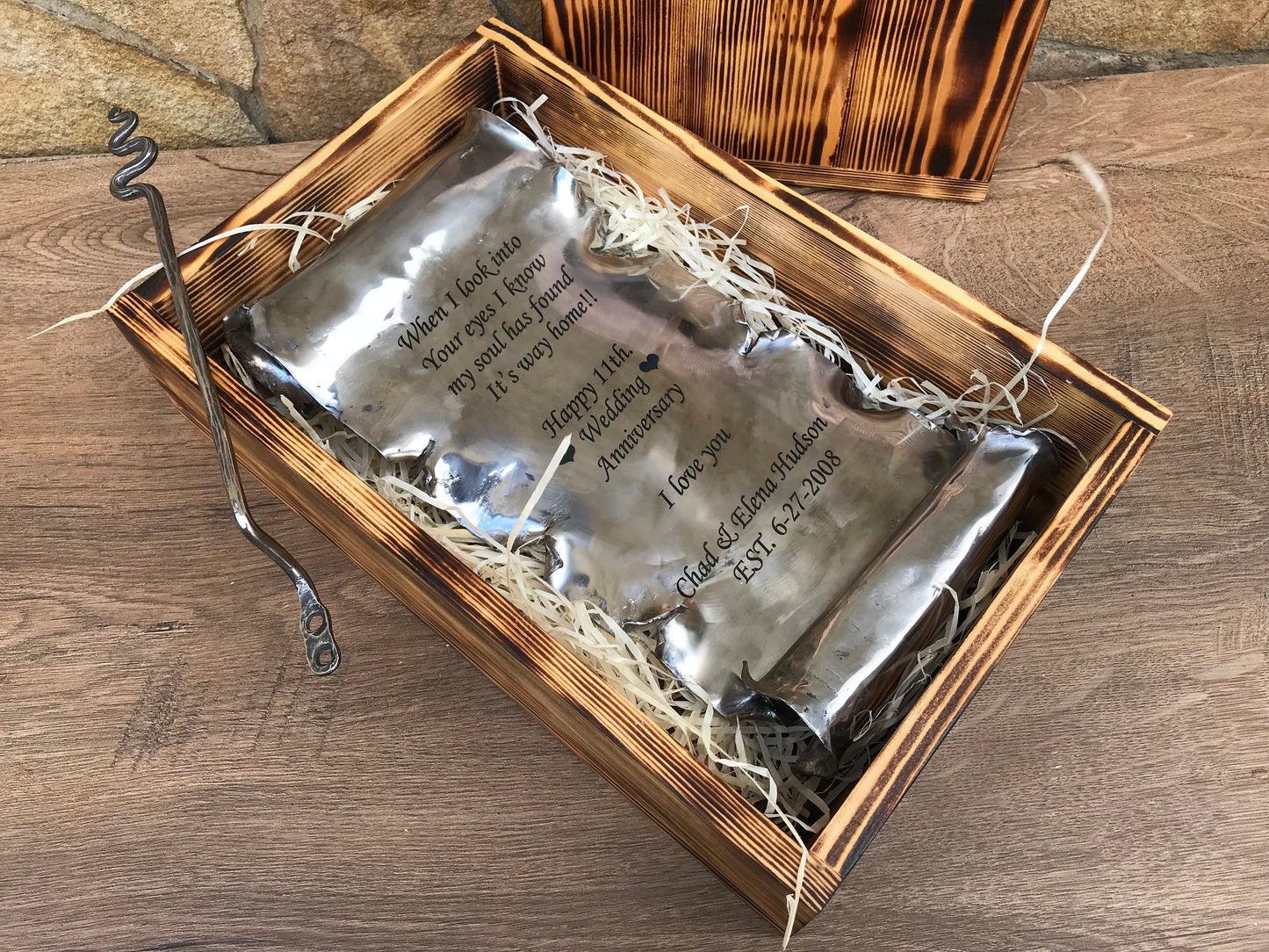 Engraved steel scroll, 11th anniversary, steel anniversary, steel gift, steel scroll, eleventh anniversary, steel scroll, stainless steel