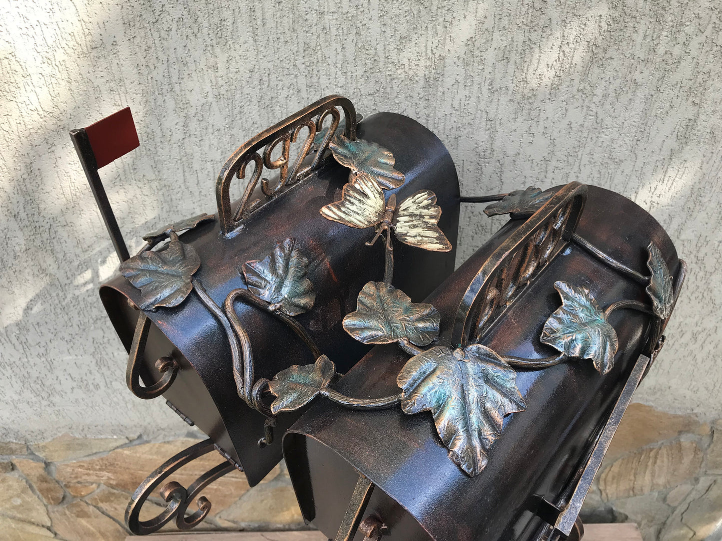 Mailbox post, post box, mailbox, mail box, custom mailbox, iron gift, iron anniversary, outdoor decor, porch decor, butterfly,viking axe,axe