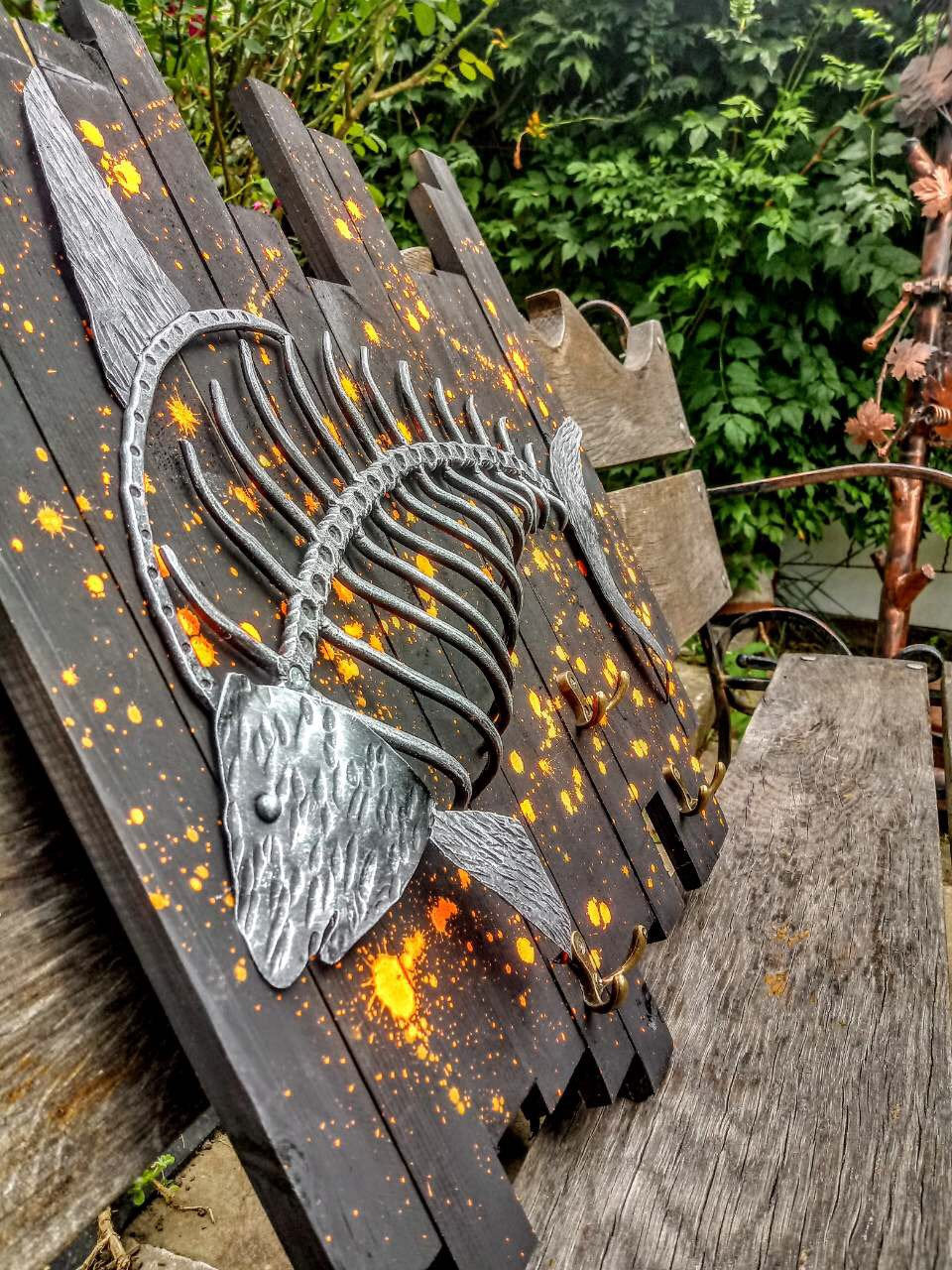 Hook clothes, hooks, wall hooks, hook for wall, fish decor, hanger, clothes hanger, hand forged fish, wooden gift, wooden anniversary gift