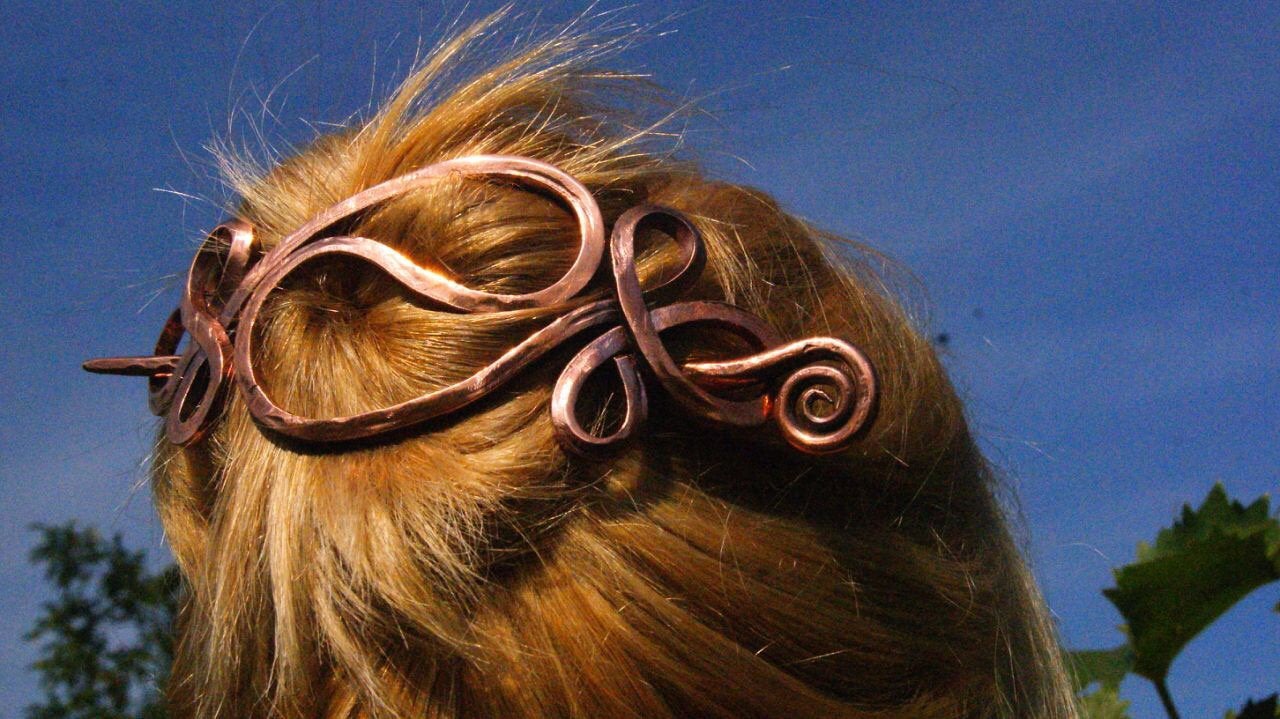 Copper gift, copper hair pin, copper anniversary, hair clip, hair slide, hair barrette, bun holder, hair jewelry, bridal hair pin,hair stick