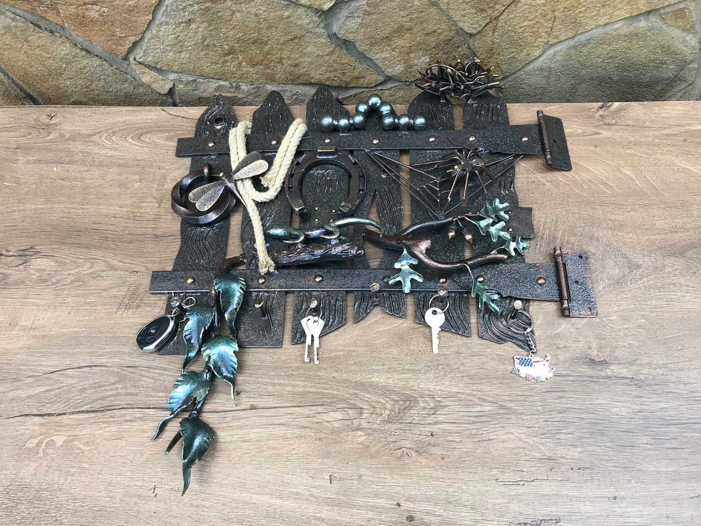 Iron gift, key holder, key organizer, catepillar, nest, rope, spider, oak, acorn, dragonfly, entrance decor, hallway decor, iron decor, axe