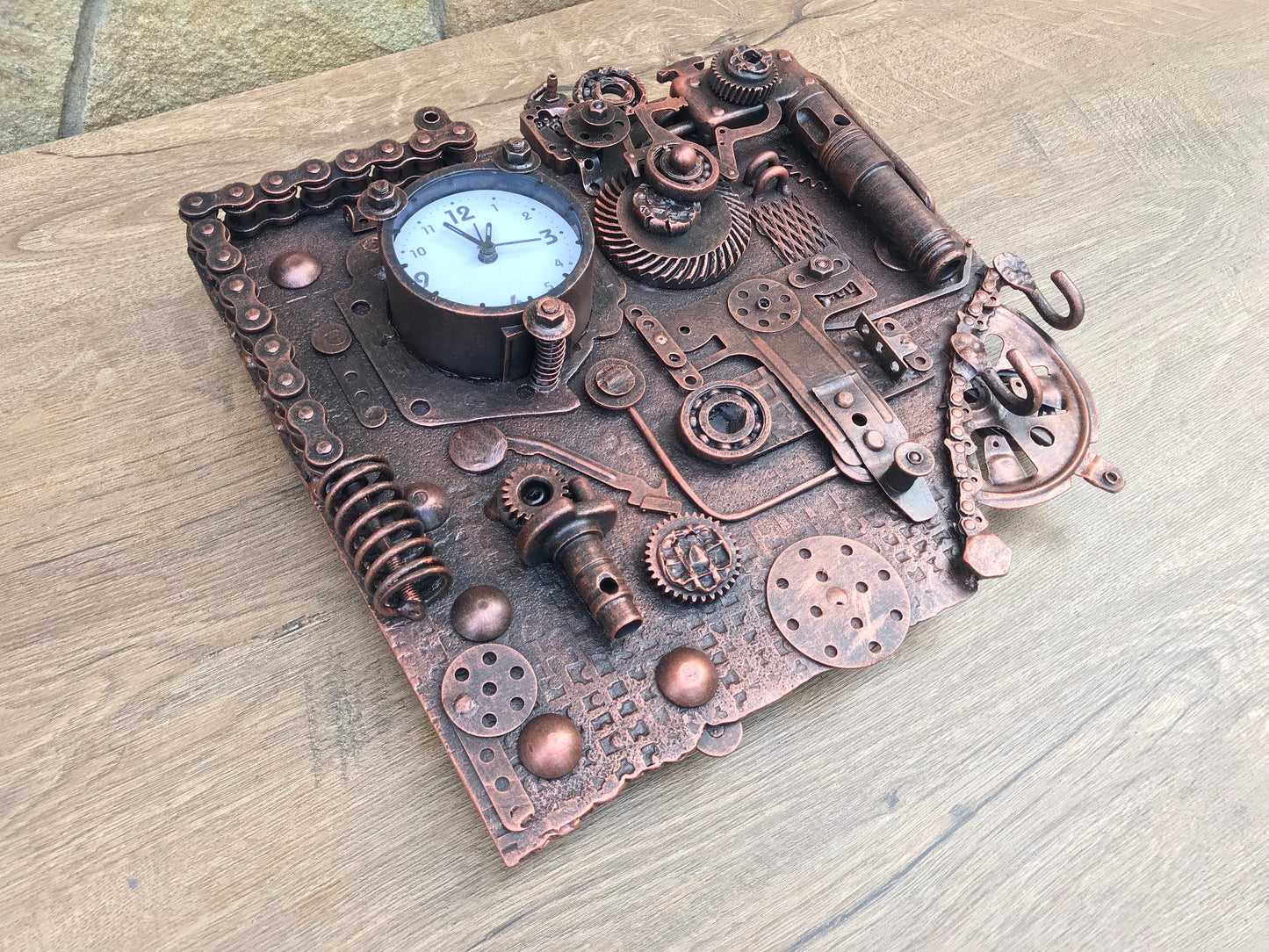 Steampunk wall clock, steampunk clock, steampunk, hooks, shelf, rack, hallway decor, steampunk hooks, wall hooks, industrial decor, clock