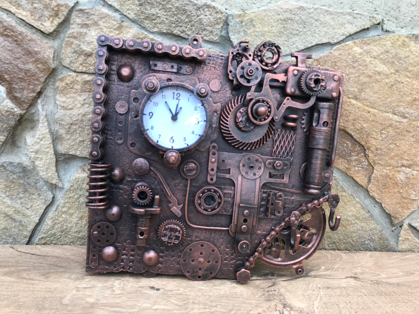Steampunk wall clock, steampunk clock, steampunk, hooks, shelf, rack, hallway decor, steampunk hooks, wall hooks, industrial decor, clock