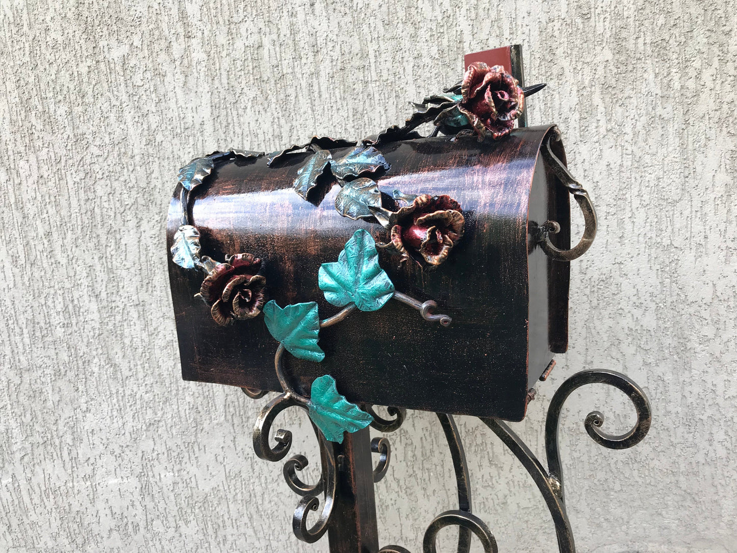 Mail box, mailbox, viking axe, floral decor, iron rose, iron bird, ivy, fairy, wedding mailbox, mail box post, fairy garden, dragonfly, axe