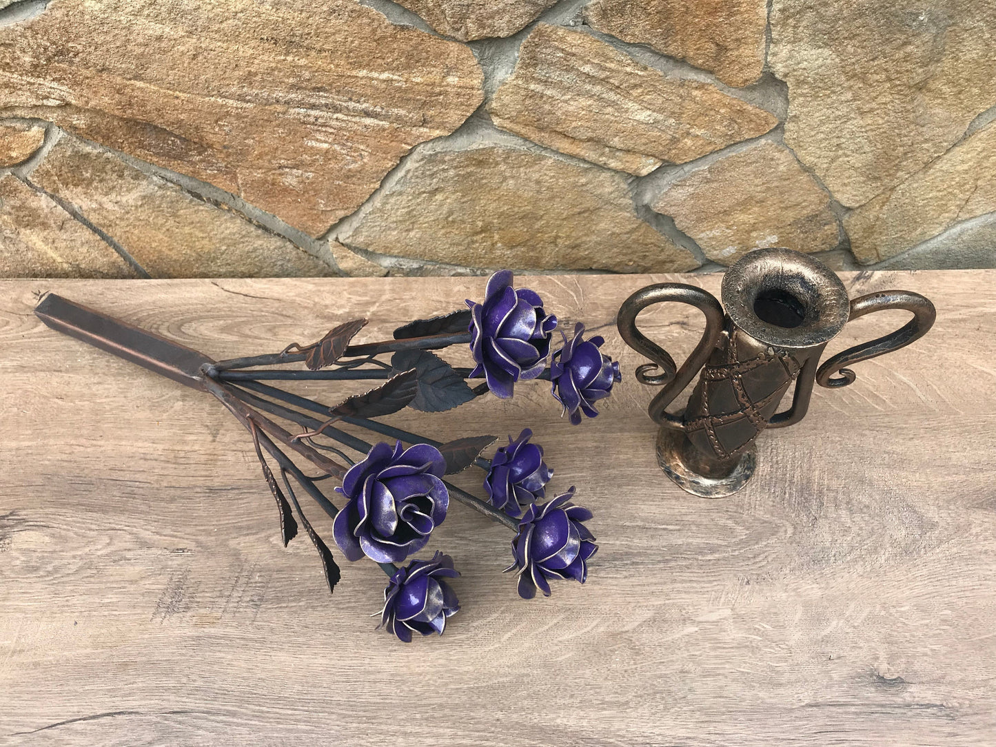 Iron bouquet in a vase, 6th anniversary gift, iron gifts, iron anniversary, hand forged rose, metal sculpture, metal rose, iron gift for her