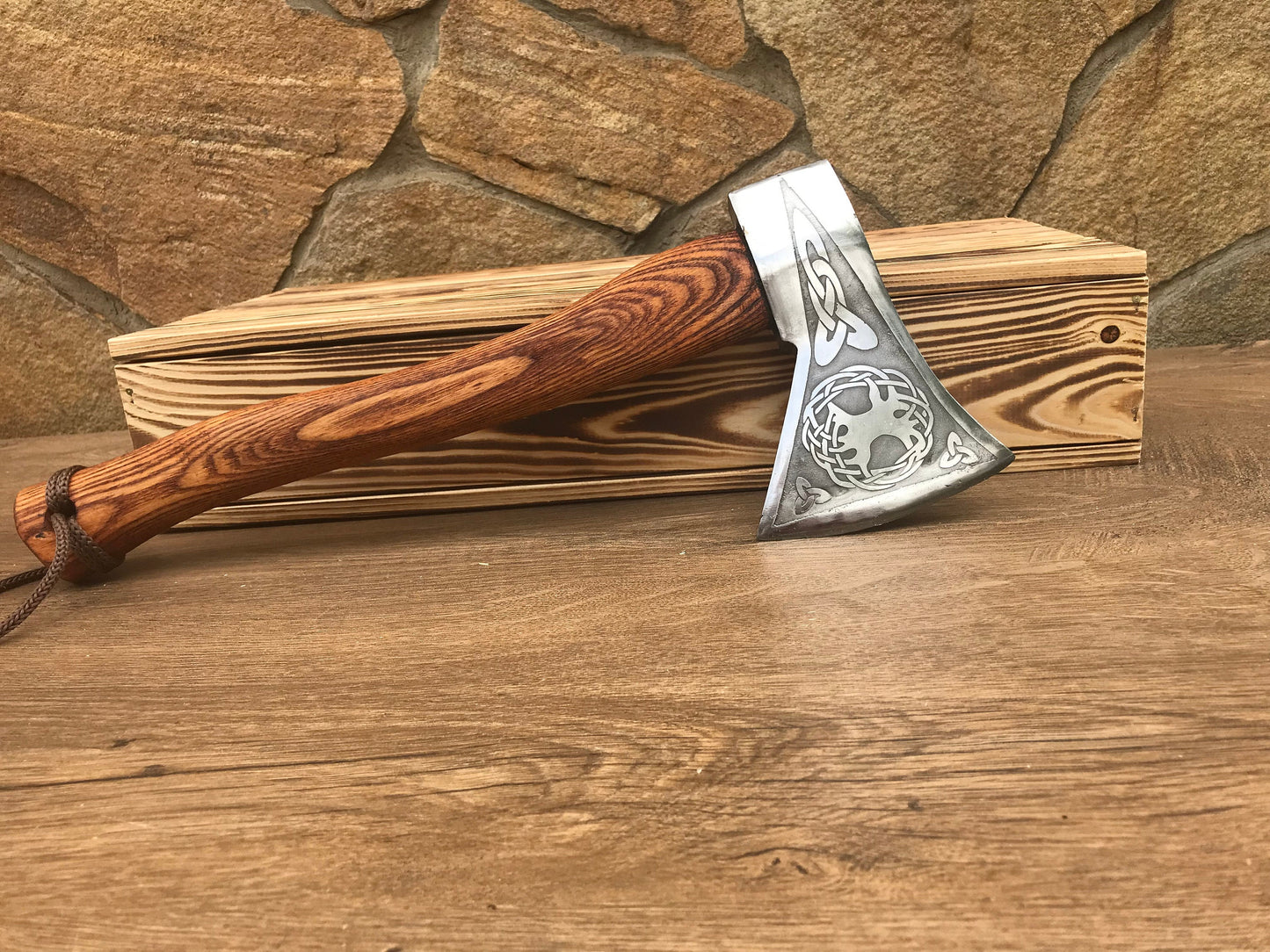 Mens gift, tree of life, viking axe, gift box, celtic, hatchet, wooden gift, handyman tool, groomsman gift, tree of life decor, viking gift