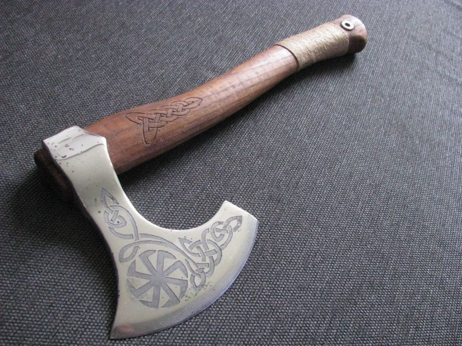 Mens gifts, Not Sharpened, viking axe, hatchet, axe, kolovrat, viking amulet, pagan symbol, sun symbol, slavic symbol, kolowrat, Collowrath,celtic talisman
