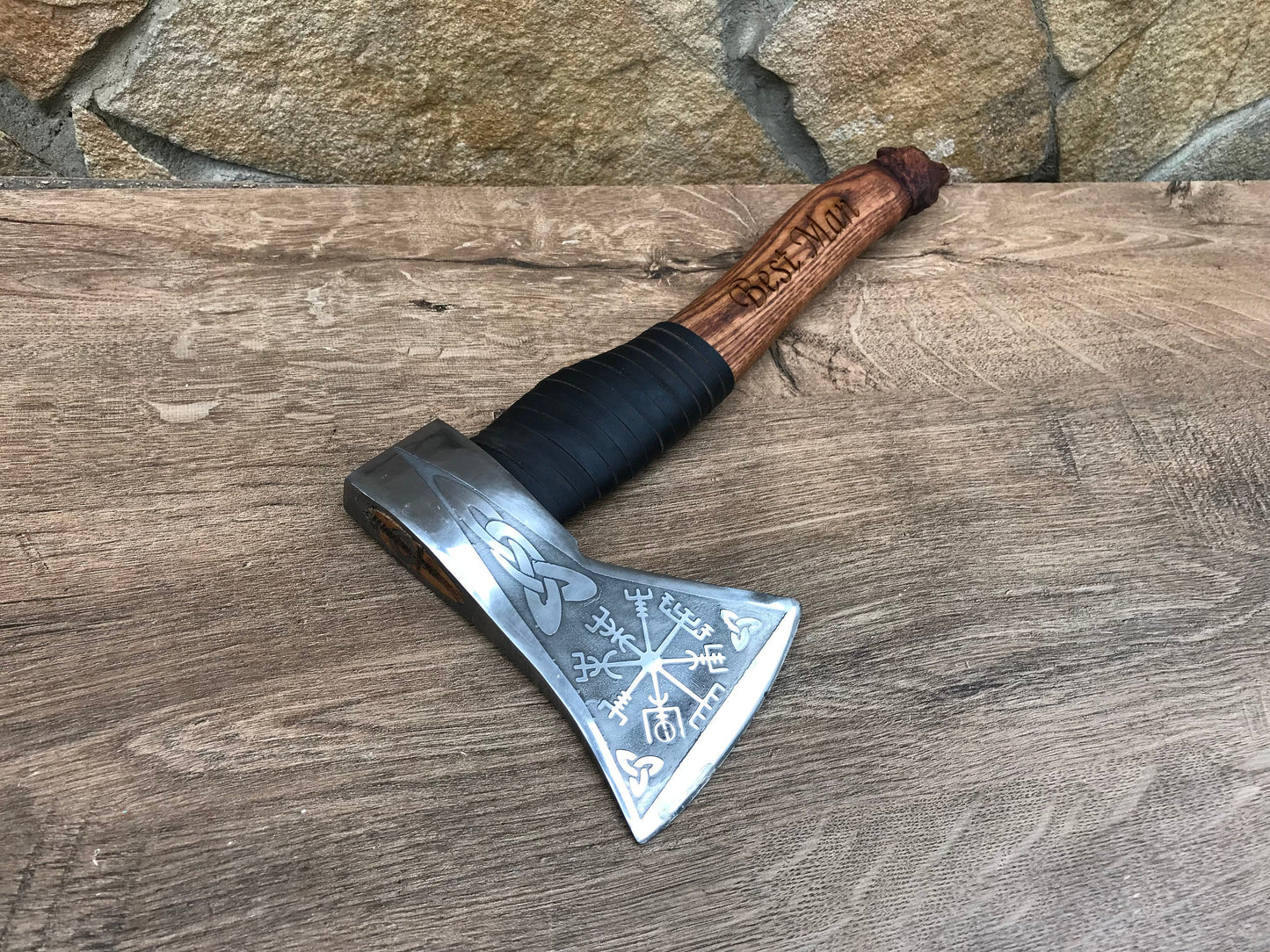 Wedding axe, viking axe, mens gifts, vegvisir, carved wolf, groom gift, viking compass, wedding gift, groomsman gift, best man gift, axe