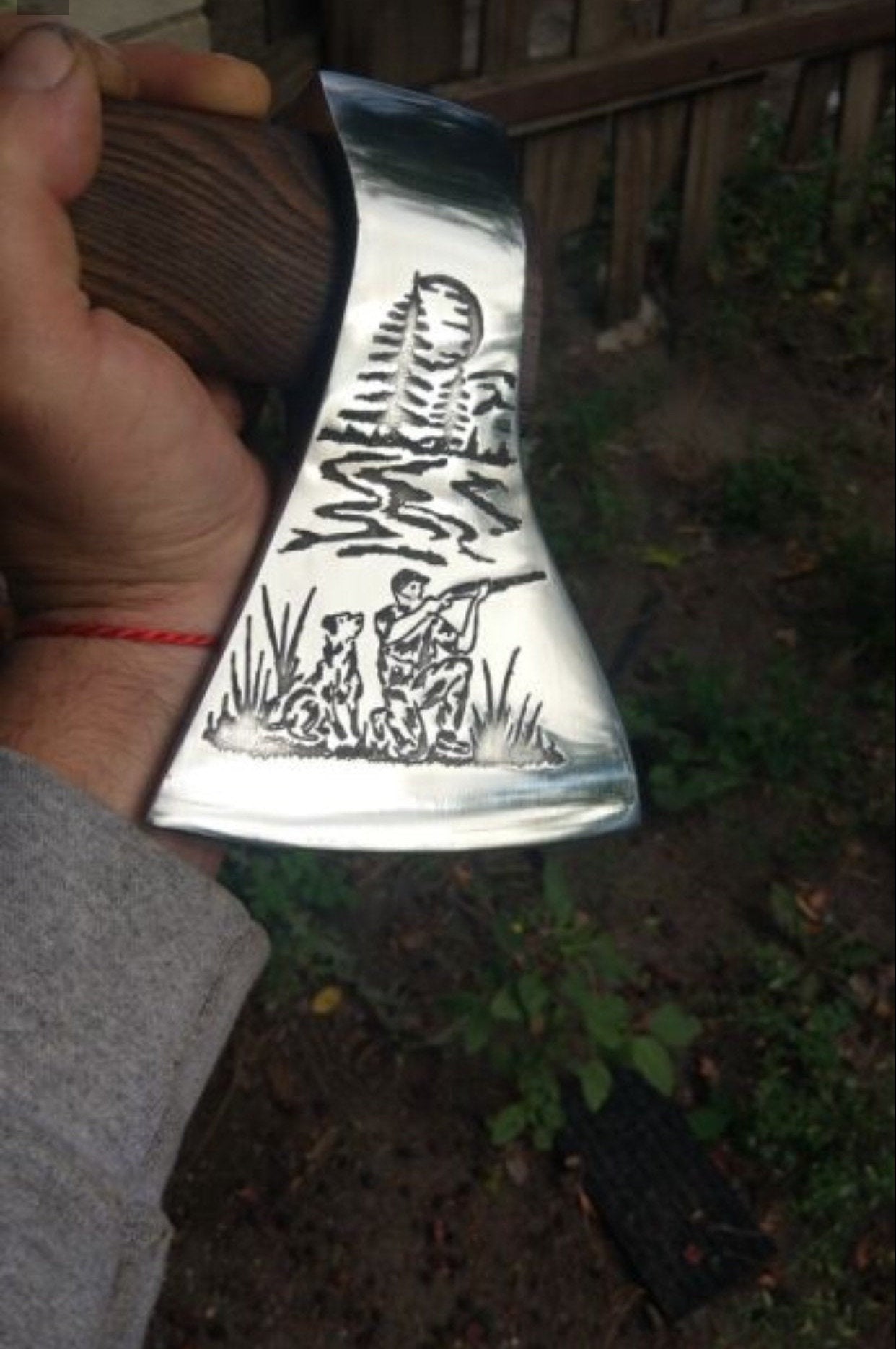 Axe, viking axe, hunter, tomahawk, hatchet, gift for hunter, bear decor, mens gift, etched axe, etched image, custom gift,knife,viking knife