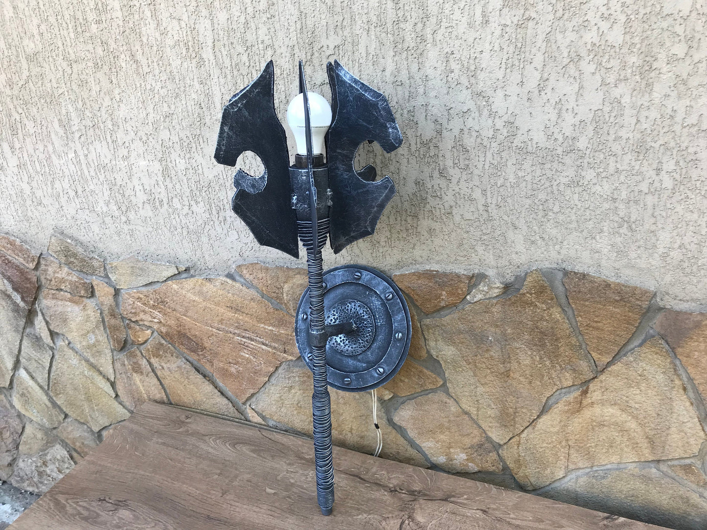 Wall sconce, mace, sconce light, wall lamp, mace, war mace, hand forged mace, flail, sconce, castle decor, medieval